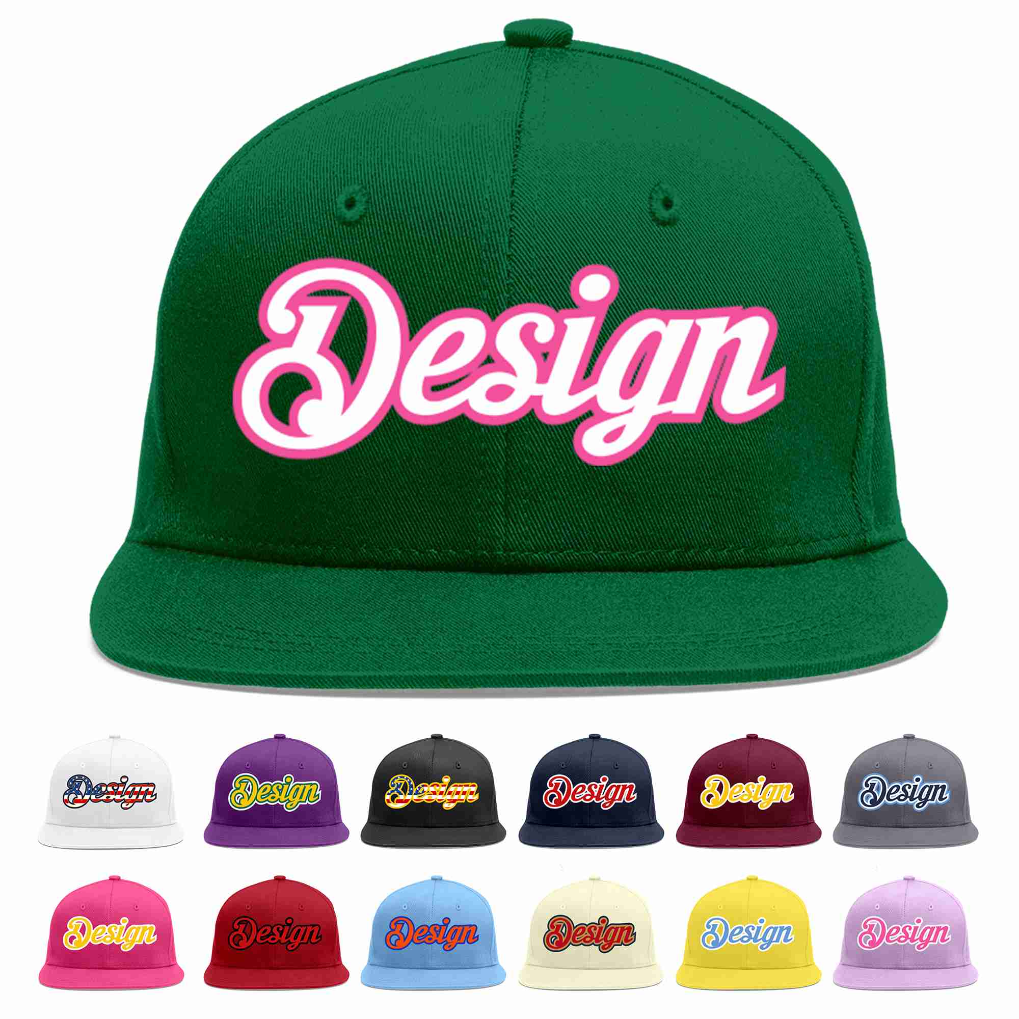 Custom Green White-Pink Flat Eaves Sport Baseball Cap Design for Men/Women/Youth