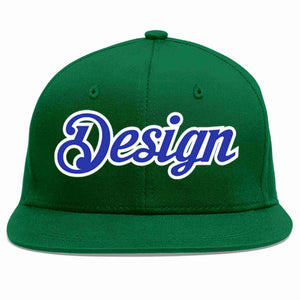 Conception personnalisée de casquette de baseball de sport à avant-toit plat vert Royal-blanc pour hommes/femmes/jeunes