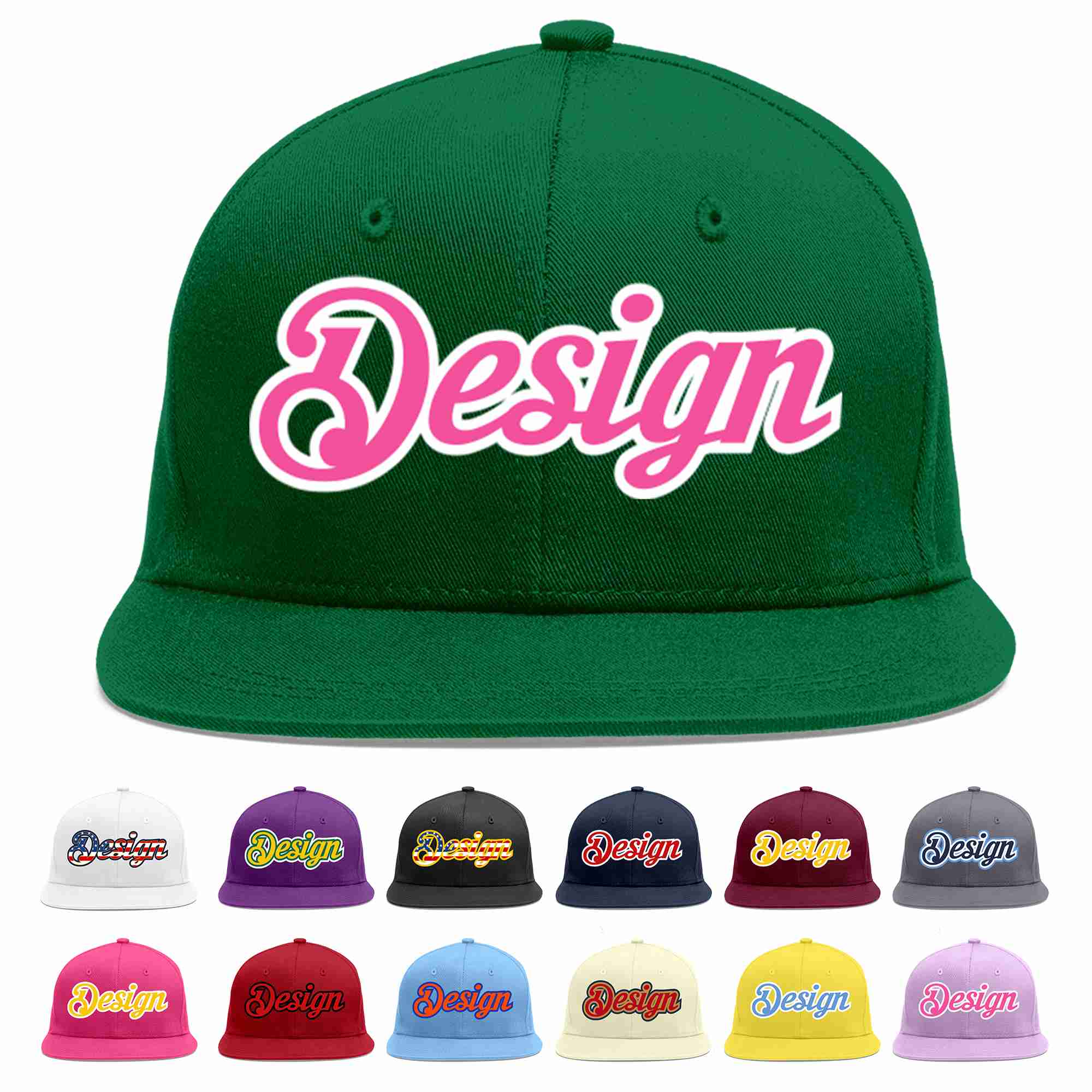 Custom Green Pink-White Flat Eaves Sport Baseball Cap Design for Men/Women/Youth