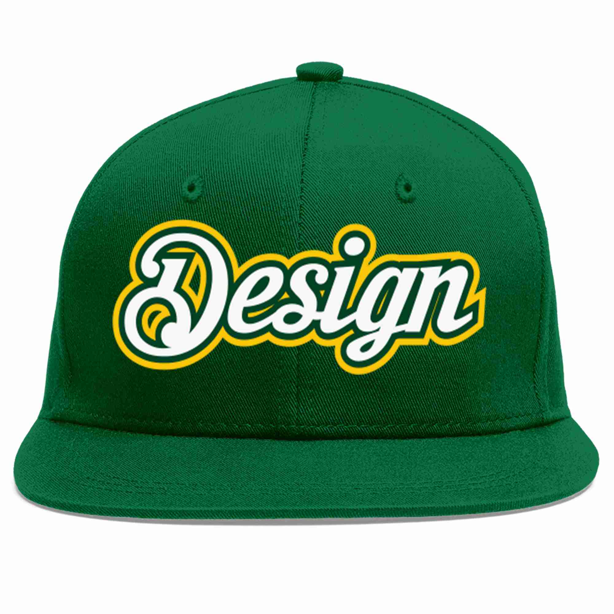 Custom Green White-Kelly Green Flat Eaves Sport Baseball Cap Design for Men/Women/Youth