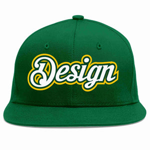 Conception personnalisée de casquette de baseball de sport à avant-toit plat vert blanc-kelly vert pour hommes/femmes/jeunes