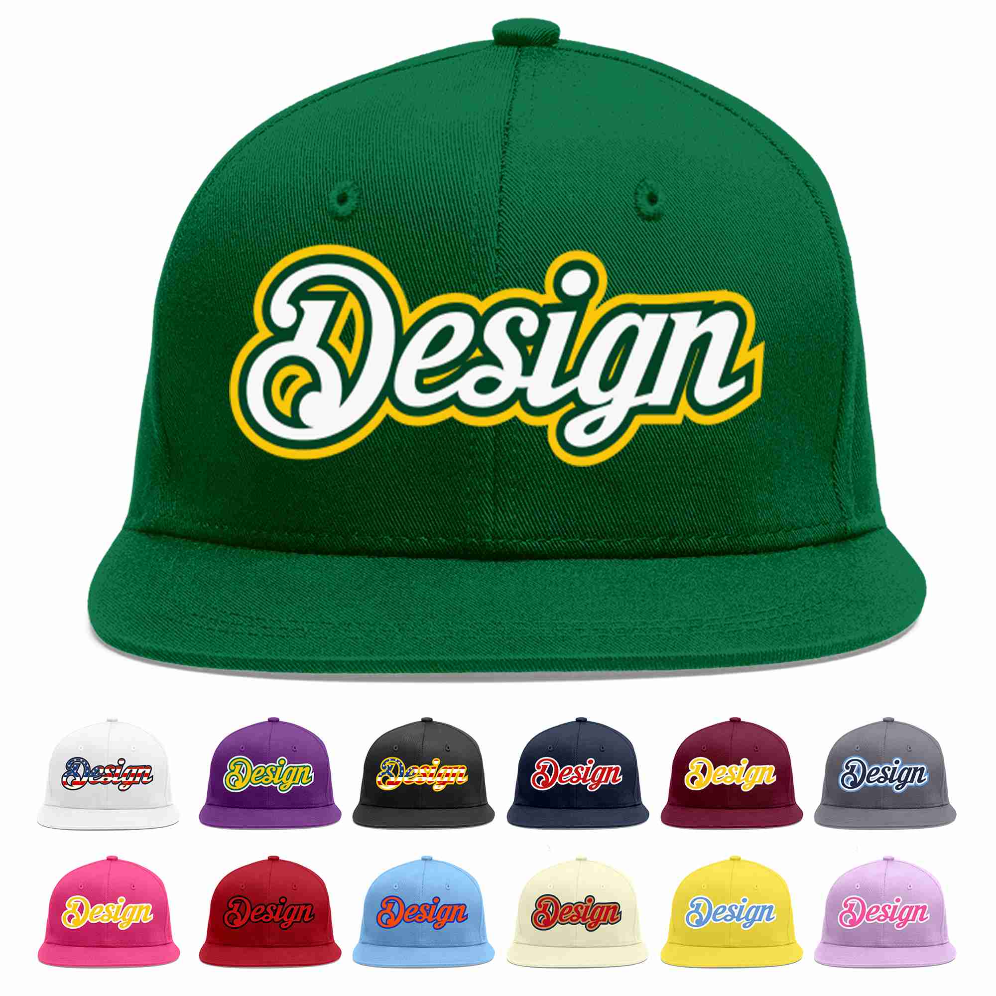 Custom Green White-Kelly Green Flat Eaves Sport Baseball Cap Design for Men/Women/Youth