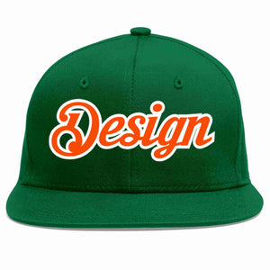 Conception personnalisée de casquette de baseball de sport à avant-toit plat vert orange-blanc pour hommes/femmes/jeunes