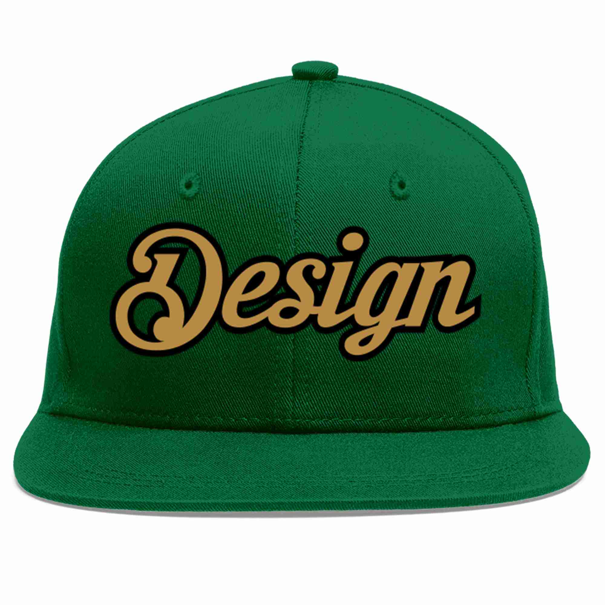 Conception personnalisée de casquette de baseball de sport à avant-toit plat vert vieux or-noir pour hommes/femmes/jeunes