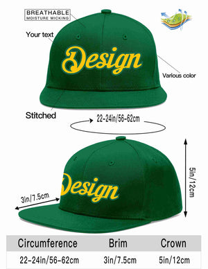 Custom Green Gold-Kelly Green Flat Eaves Sport Baseball Cap Design for Men/Women/Youth