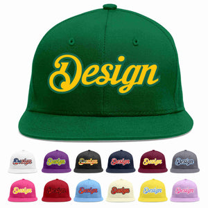 Custom Green Gold-Kelly Green Flat Eaves Sport Baseball Cap Design for Men/Women/Youth