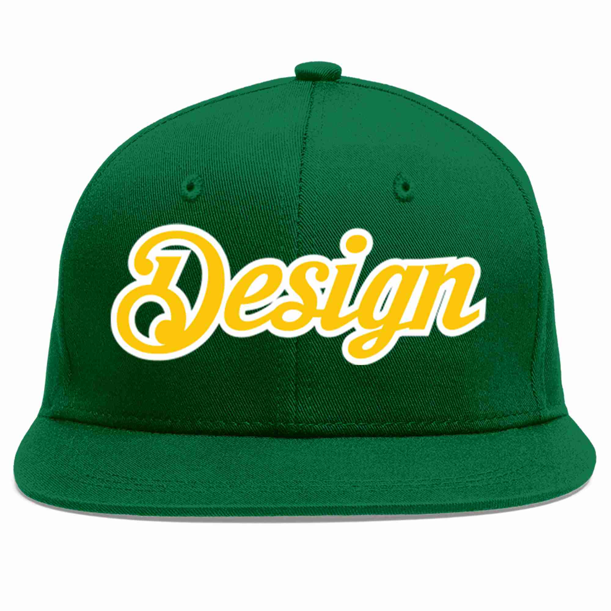 Custom Green Gold-White Flat Eaves Sport Baseball Cap Design for Men/Women/Youth