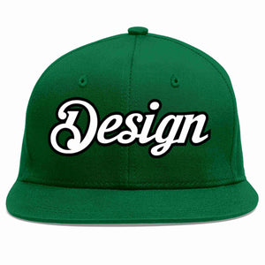 Conception personnalisée de casquette de baseball de sport à avant-toit plat vert blanc-noir pour hommes/femmes/jeunes