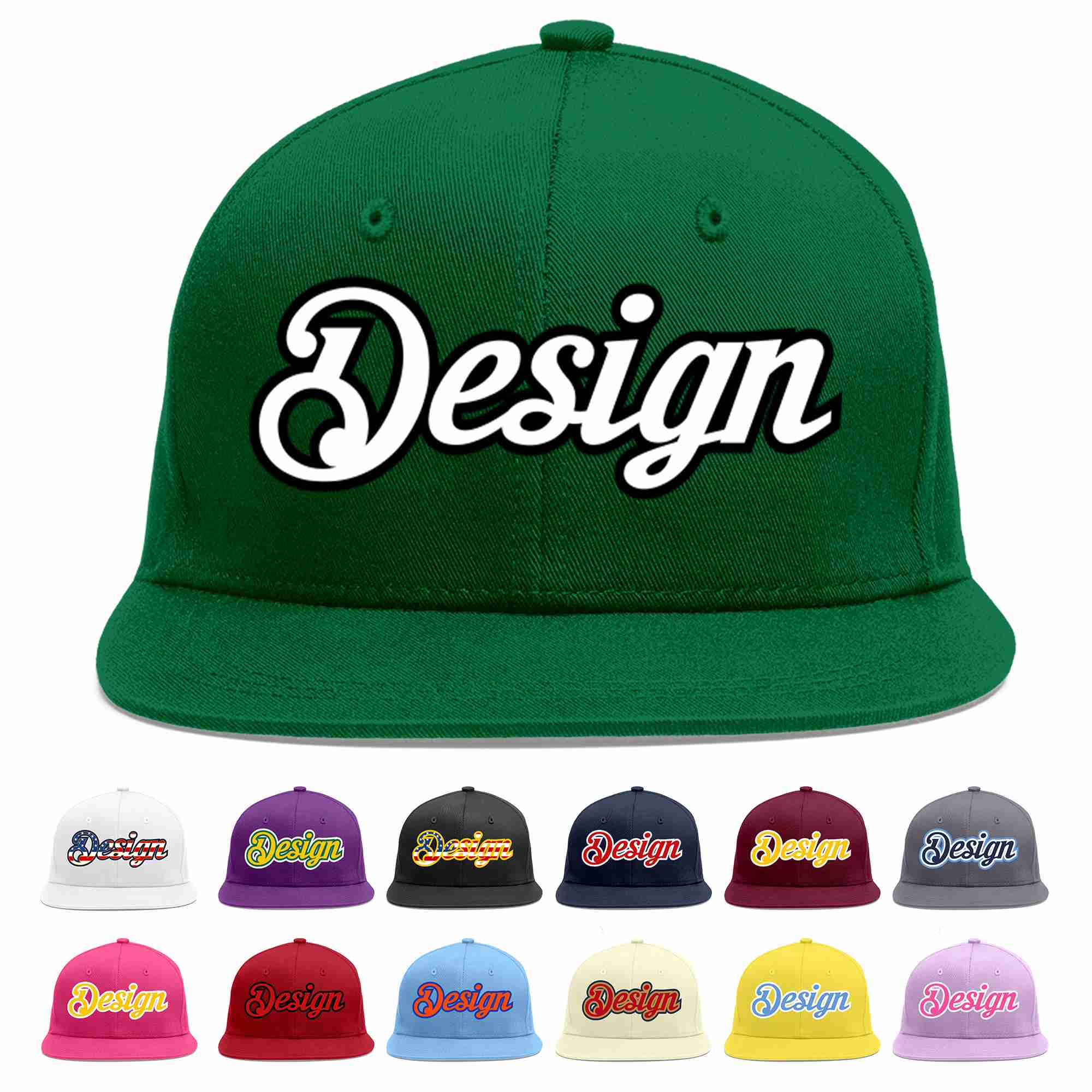 Custom Green White-Black Flat Eaves Sport Baseball Cap Design for Men/Women/Youth