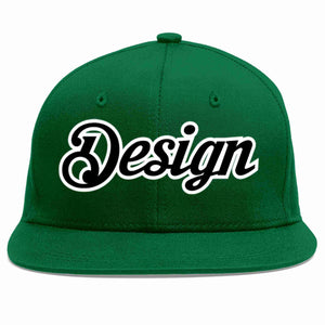 Custom Green Black-White Flat Eaves Sport Baseball Cap Design for Men/Women/Youth