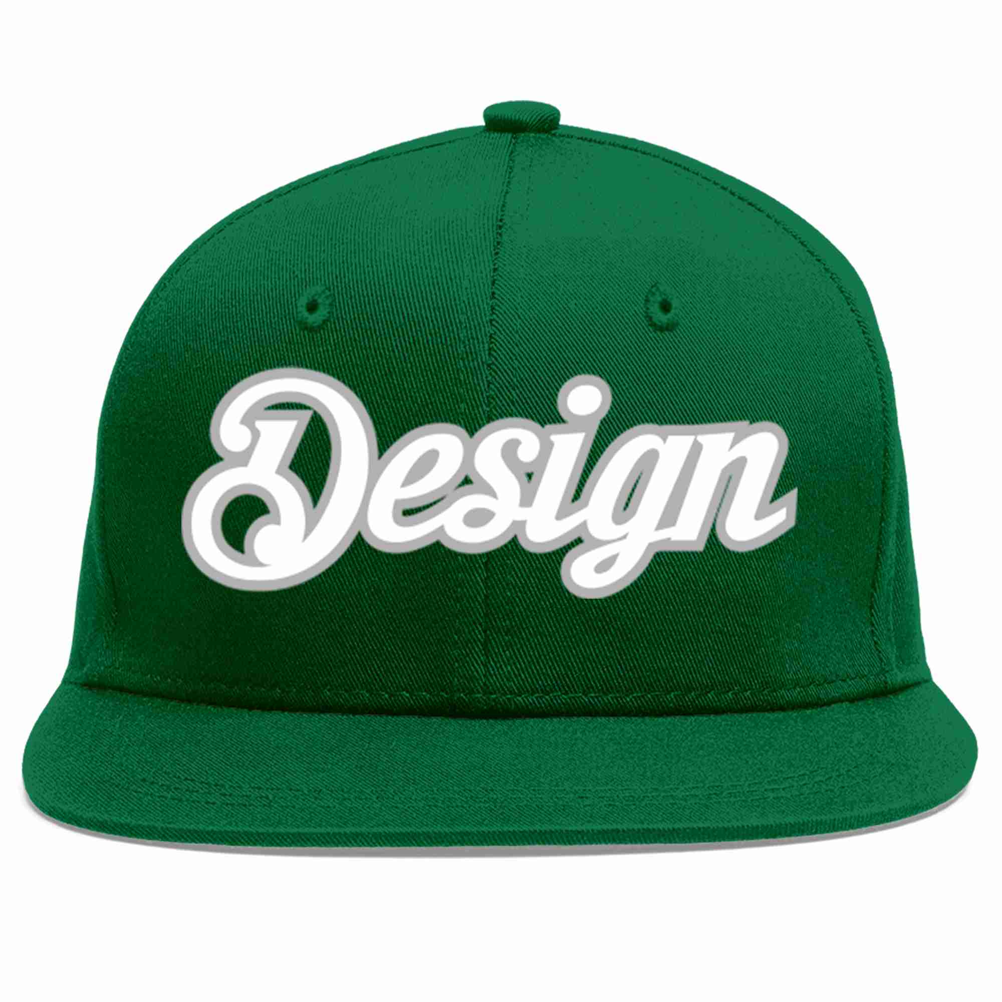 Conception personnalisée de casquette de baseball de sport à avant-toit plat vert blanc-gris pour hommes/femmes/jeunes