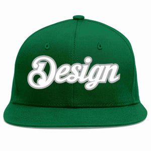 Custom Green White-Gray Flat Eaves Sport Baseball Cap Design for Men/Women/Youth