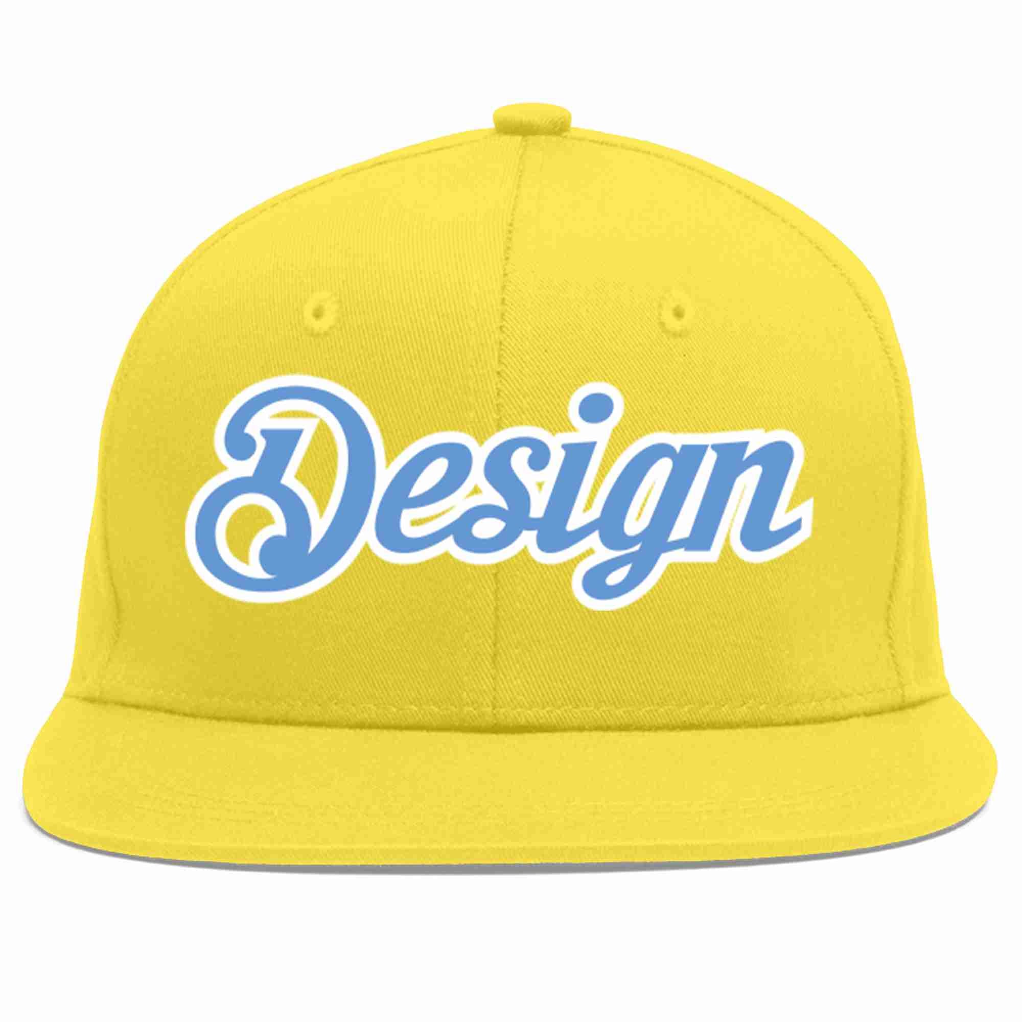 Custom Light Gold Light Blue-White Flat Eaves Sport Baseball Cap Design for Men/Women/Youth