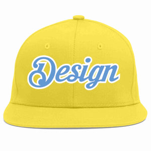 Custom Light Gold Light Blue-White Flat Eaves Sport Baseball Cap Design for Men/Women/Youth