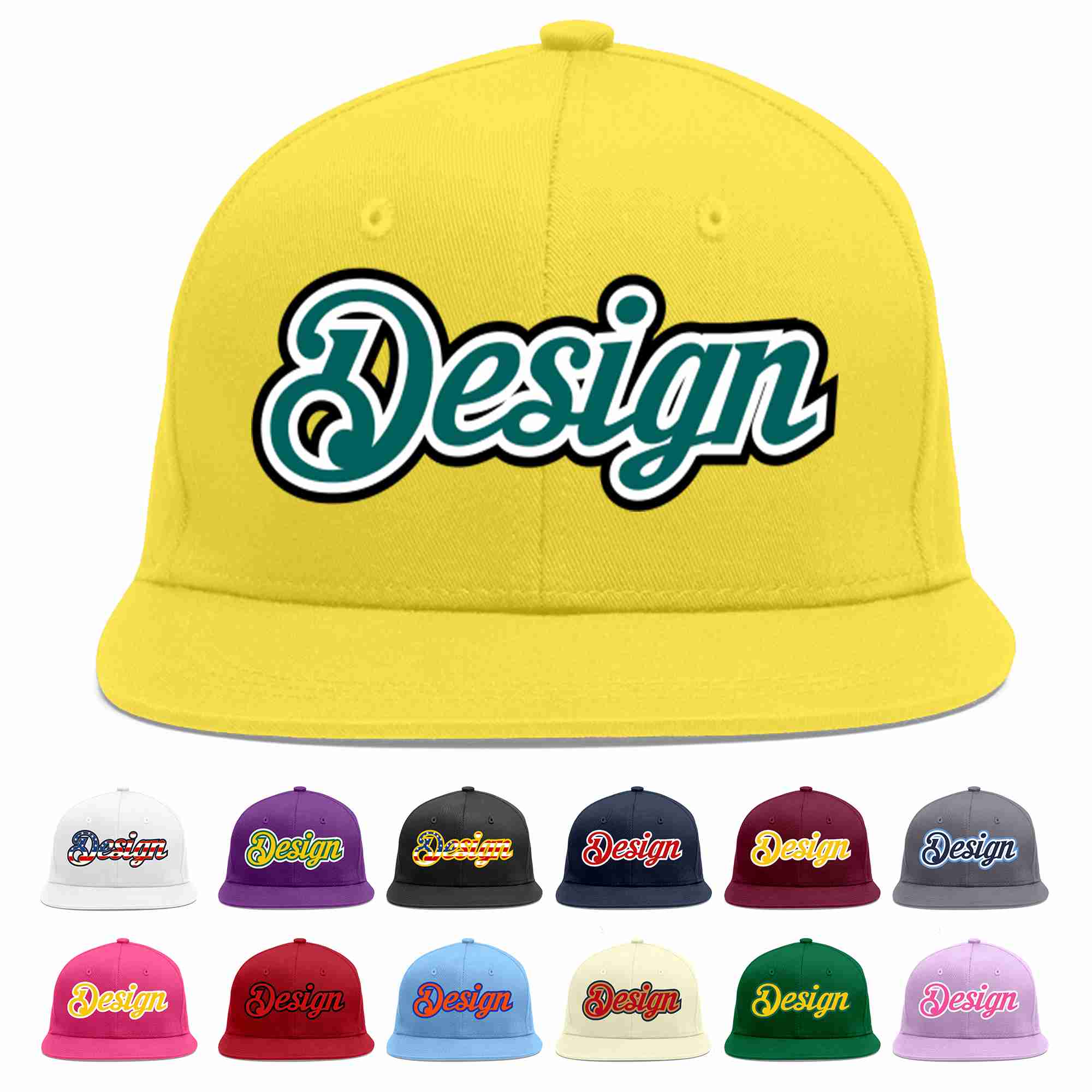 Custom Light Gold Aqua-White Flat Eaves Sport Baseball Cap Design for Men/Women/Youth