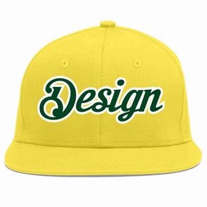 Conception personnalisée de casquette de baseball de sport à avant-toit plat vert-blanc or clair pour hommes/femmes/jeunes