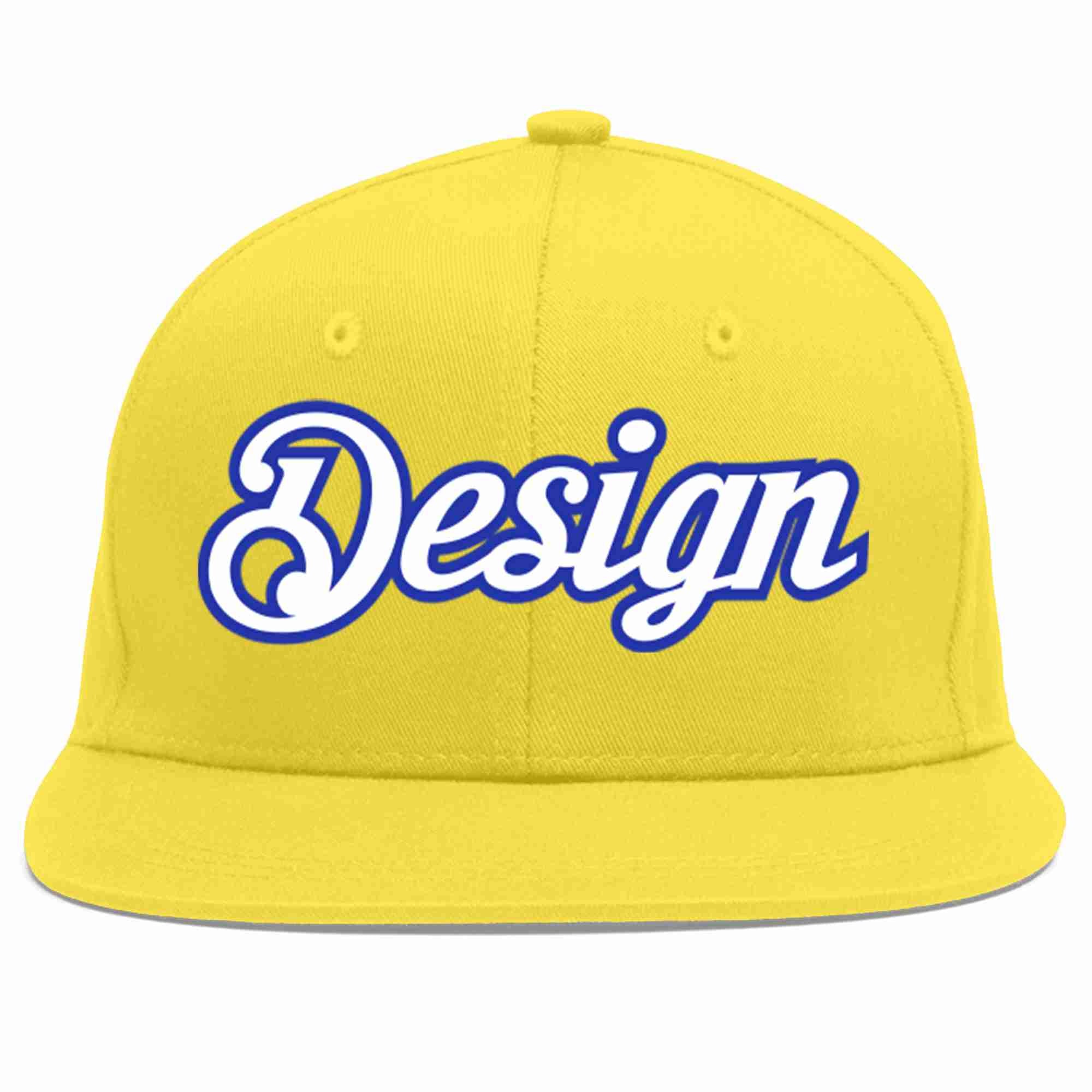 Custom Light Gold White-Royal Flat Eaves Sport Baseball Cap Design for Men/Women/Youth