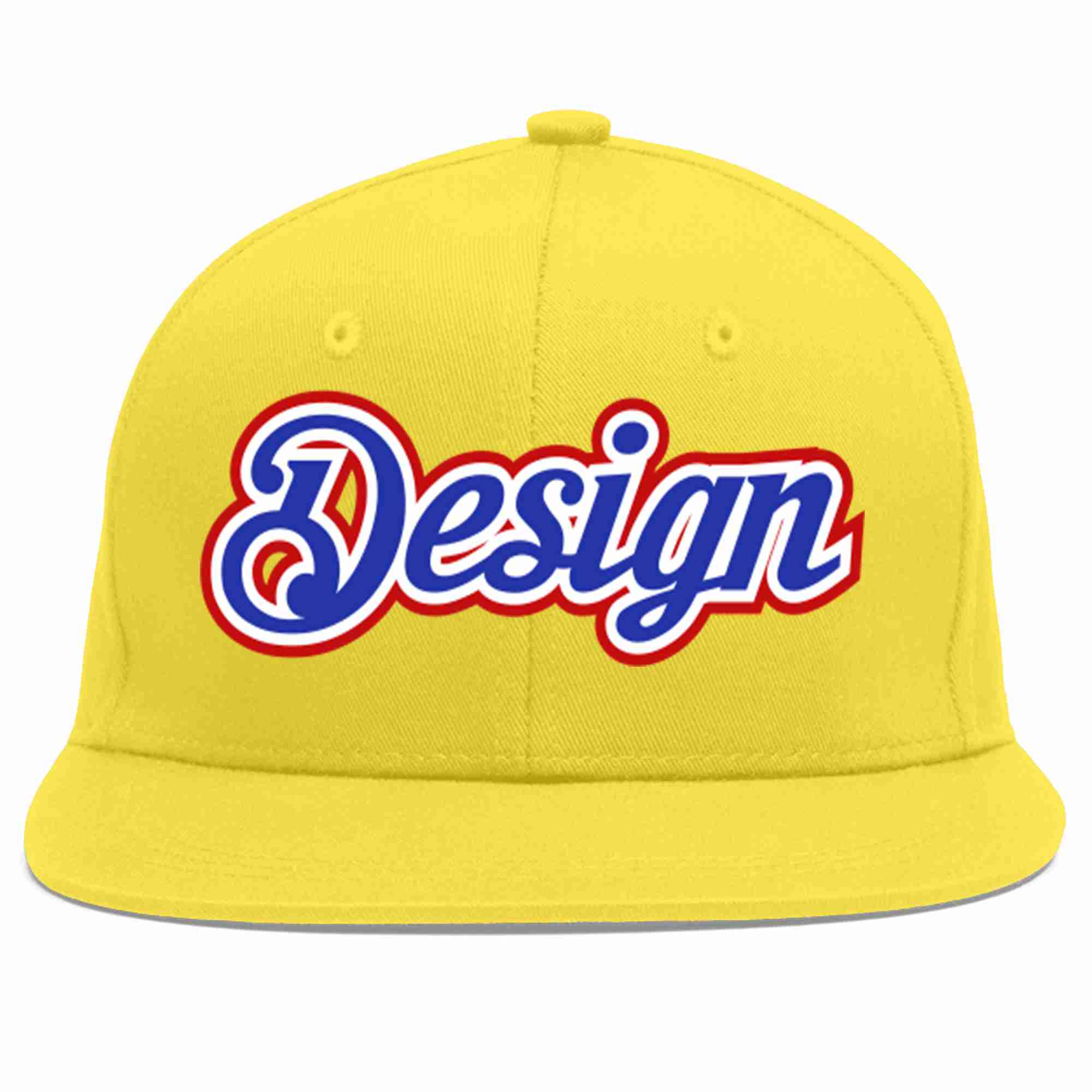 Custom Light Gold Royal-White Flat Eaves Sport Baseball Cap Design for Men/Women/Youth