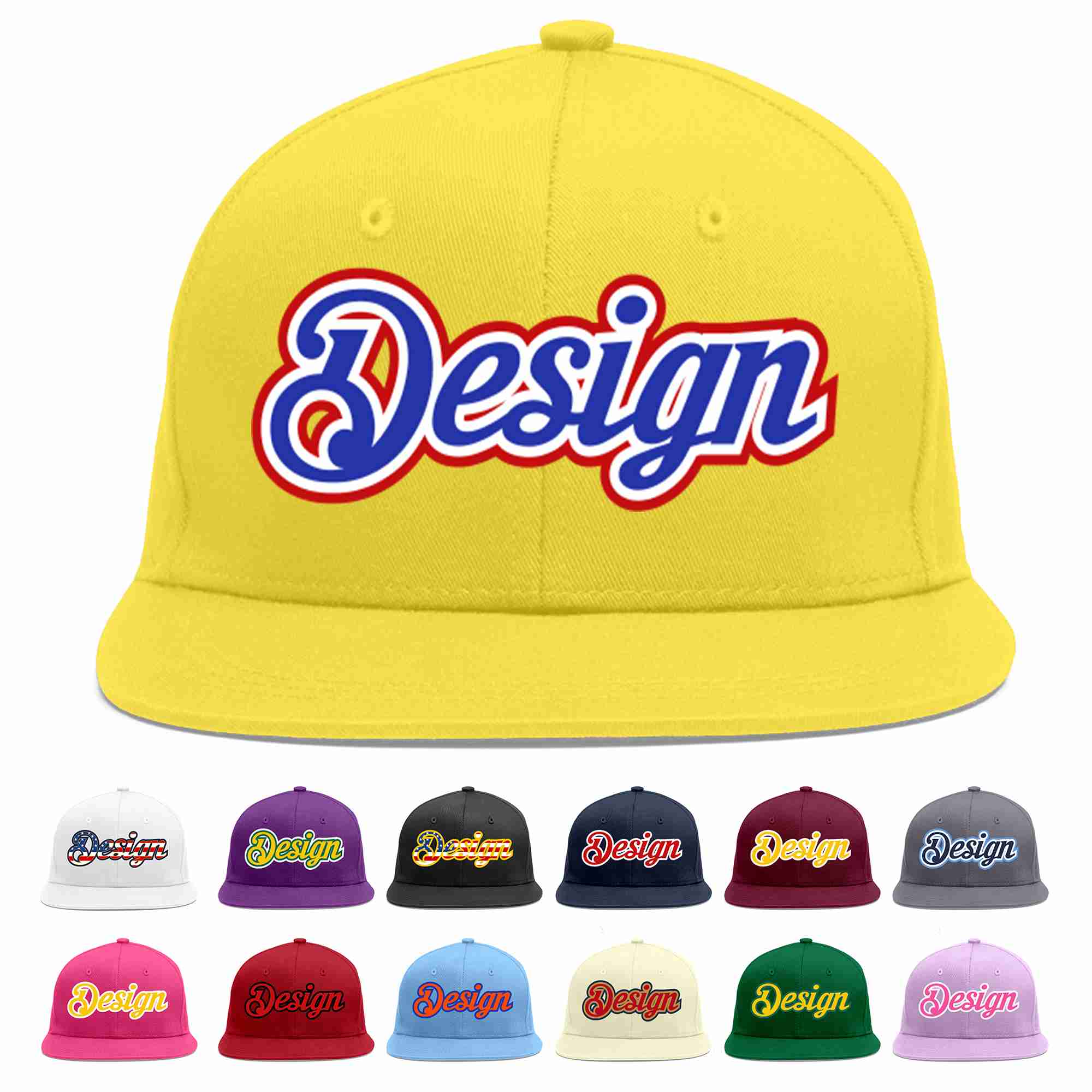 Custom Light Gold Royal-White Flat Eaves Sport Baseball Cap Design for Men/Women/Youth