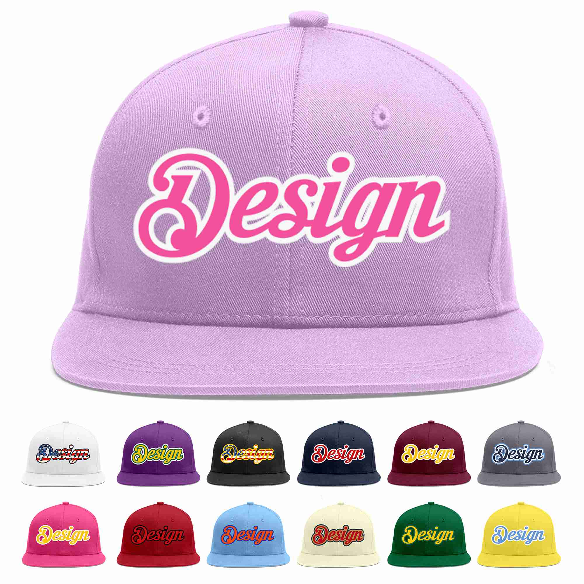 Custom Light Purple Pink-White Flat Eaves Sport Baseball Cap Design for Men/Women/Youth