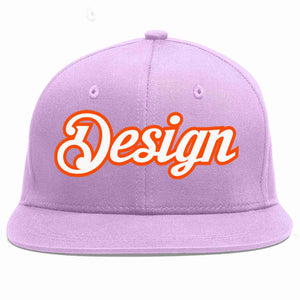 Custom Light Purple White-Orange Flat Eaves Sport Baseball Cap Design for Men/Women/Youth