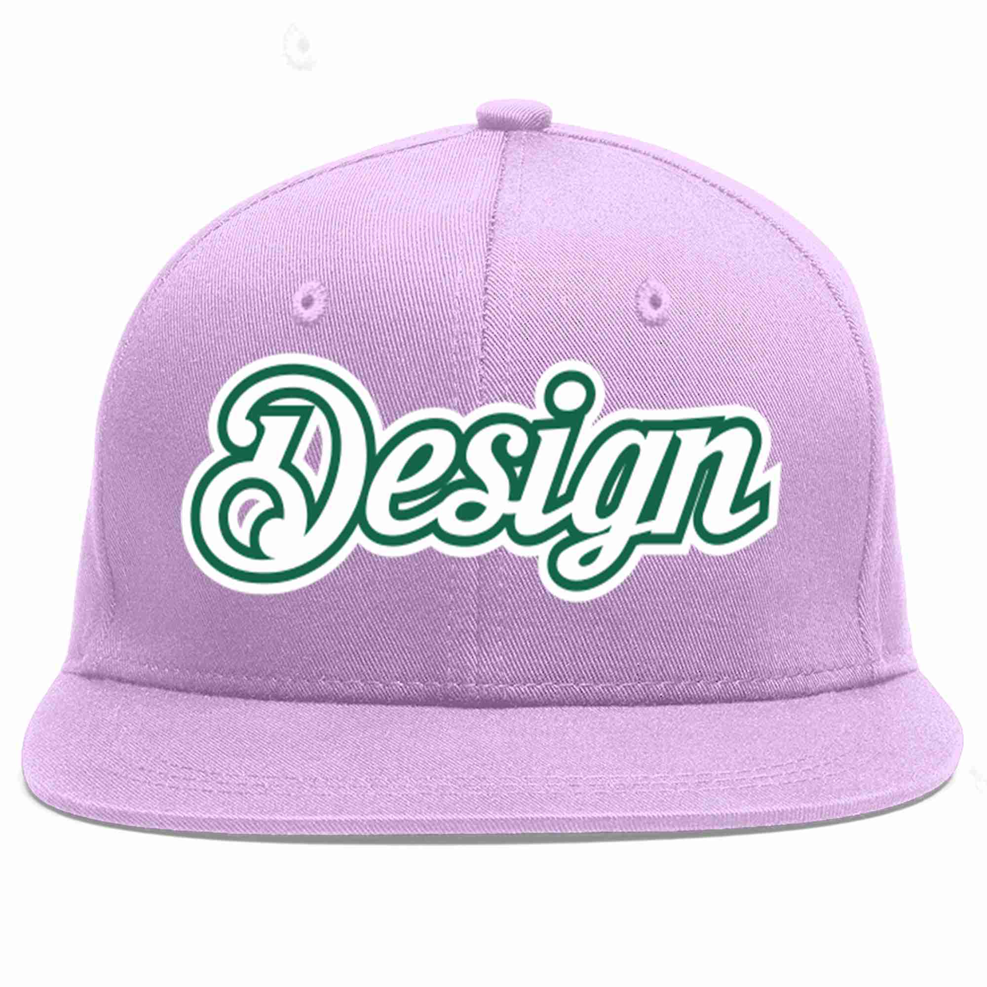 Custom Light Purple White-Kelly Green Flat Eaves Sport Baseball Cap Design for Men/Women/Youth