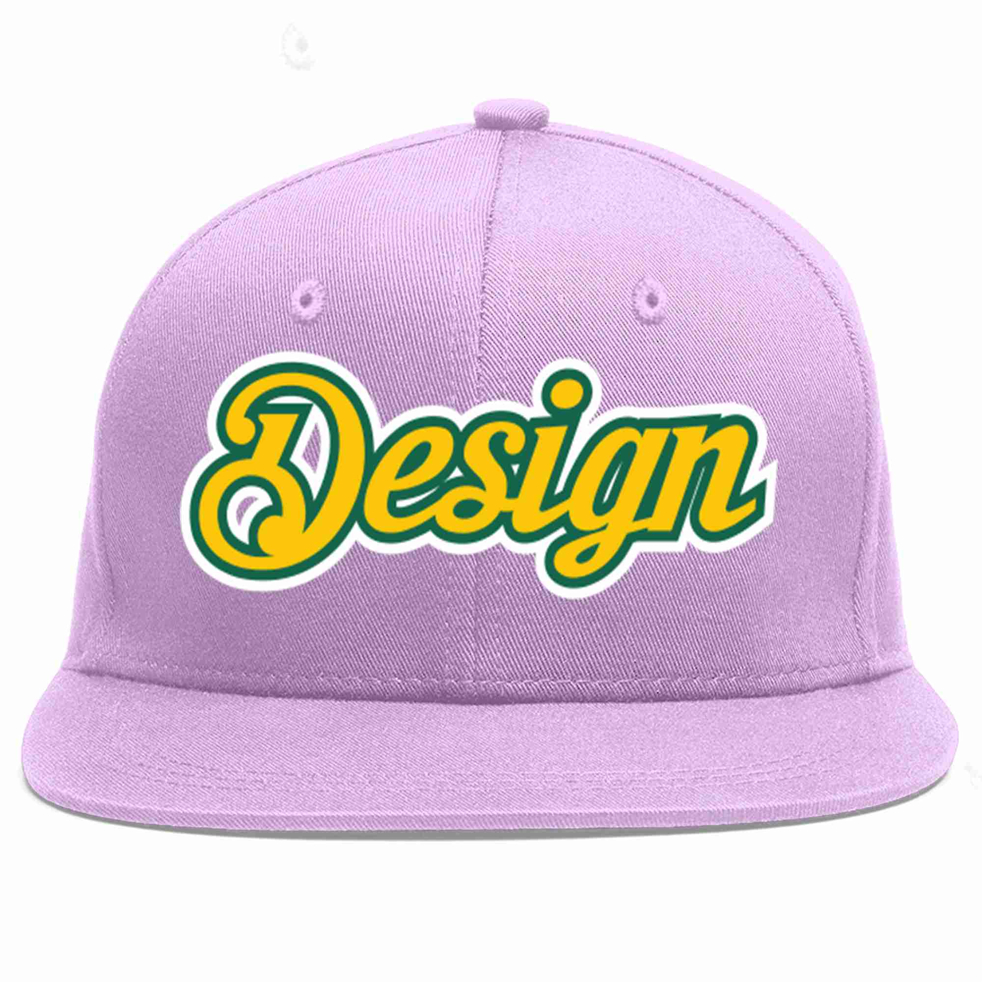 Conception personnalisée de casquette de baseball de sport à avant-toit plat violet clair or-vert Kelly pour hommes/femmes/jeunes