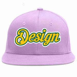 Custom Light Purple Gold-Kelly Green Flat Eaves Sport Baseball Cap Design for Men/Women/Youth