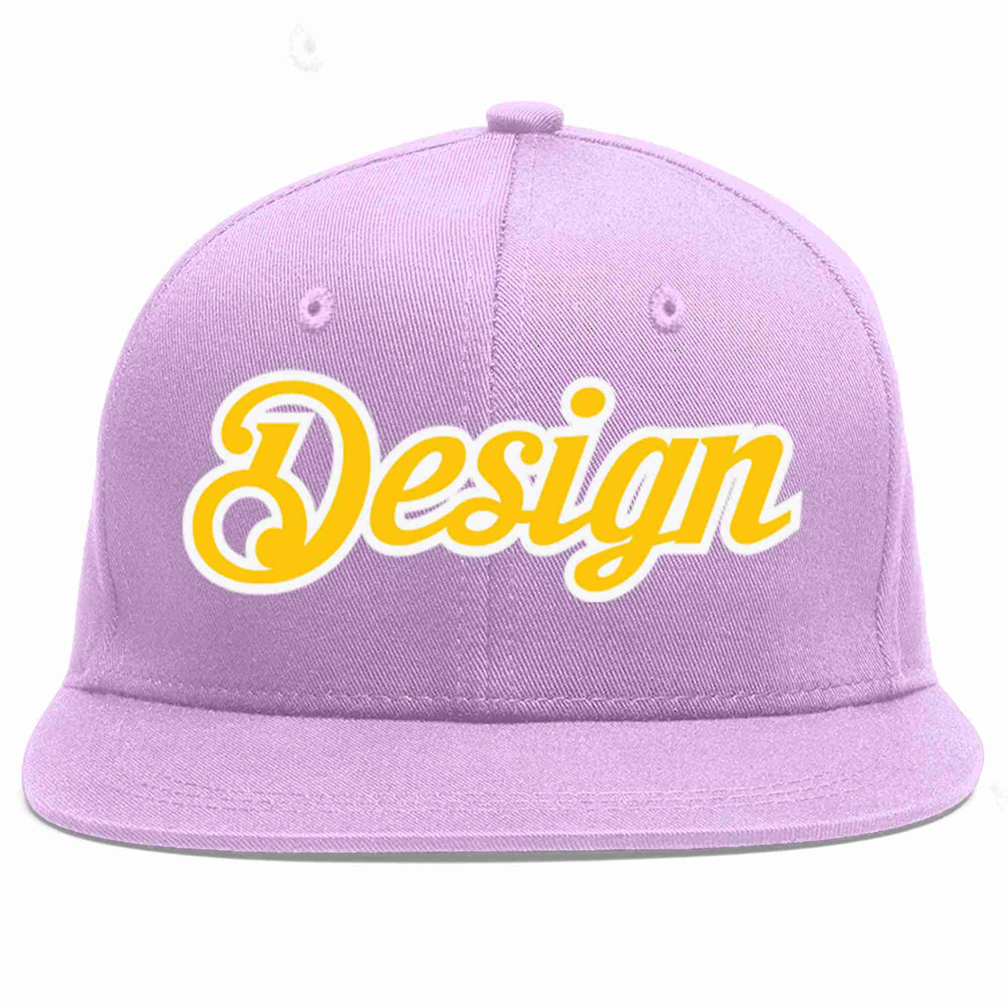 Custom Light Purple Gold-White Flat Eaves Sport Baseball Cap Design for Men/Women/Youth