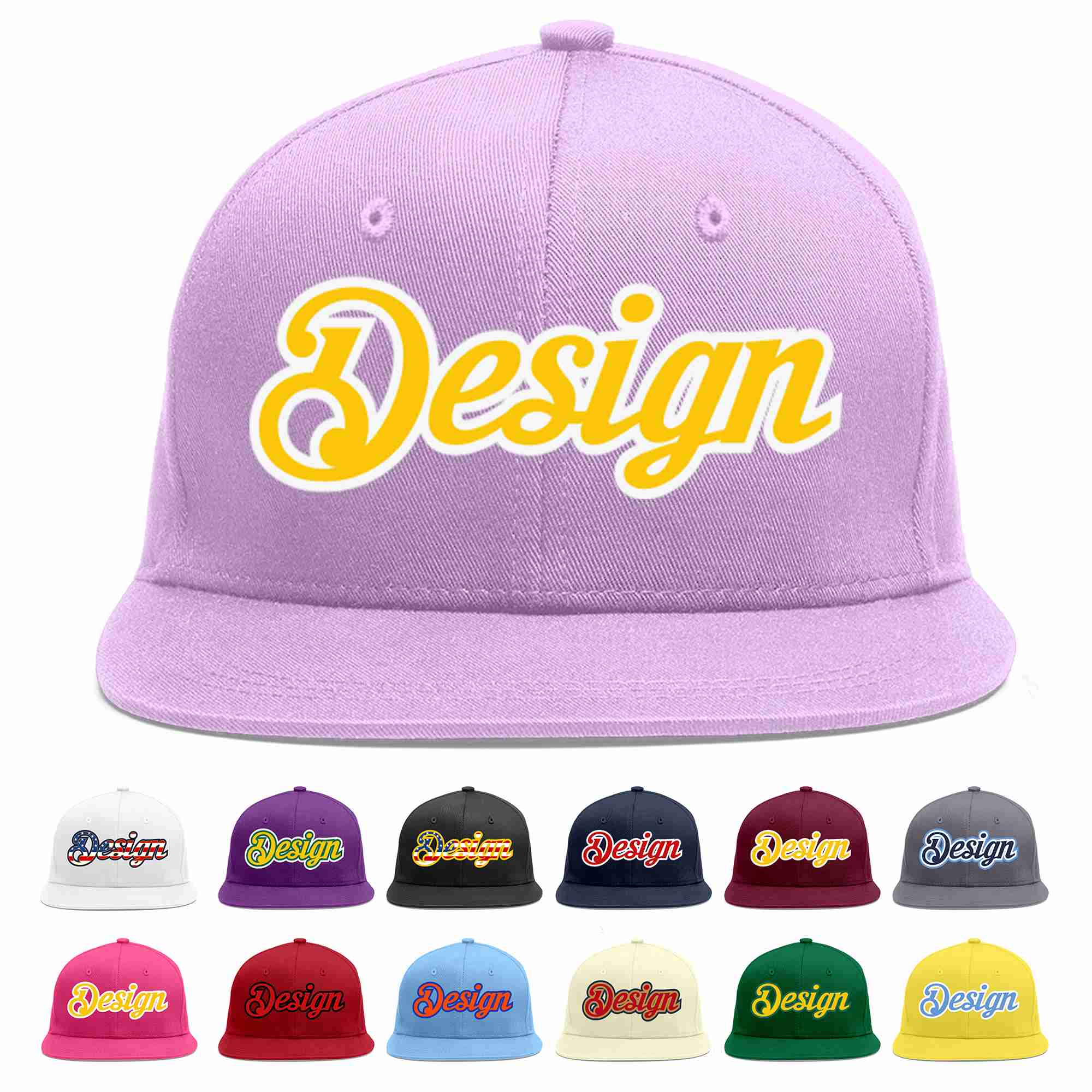 Custom Light Purple Gold-White Flat Eaves Sport Baseball Cap Design for Men/Women/Youth