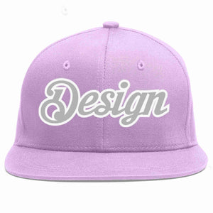 Conception personnalisée de casquette de baseball de sport à avant-toit plat violet clair gris-blanc pour hommes/femmes/jeunes