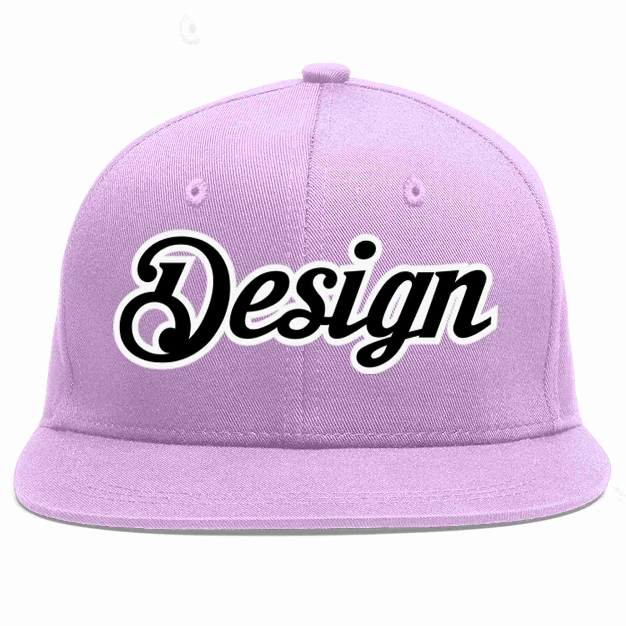 Custom Light Purple Black-White Flat Eaves Sport Baseball Cap Design for Men/Women/Youth