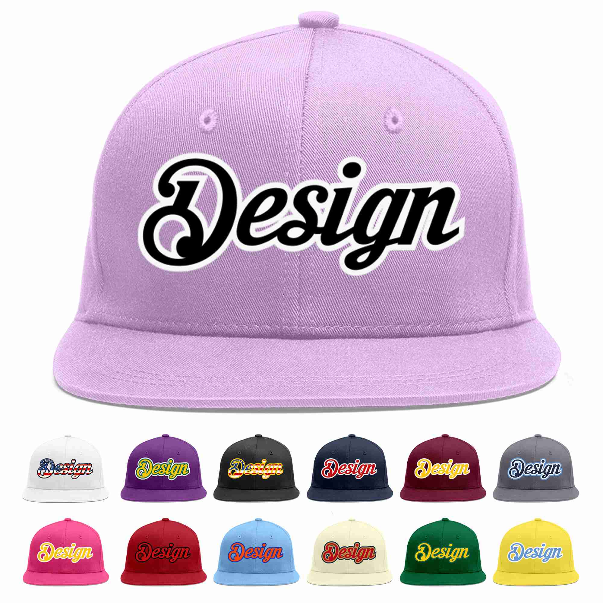 Custom Light Purple Black-White Flat Eaves Sport Baseball Cap Design for Men/Women/Youth