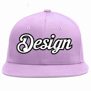 Custom Light Purple White-Black Flat Eaves Sport Baseball Cap Design for Men/Women/Youth