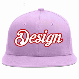 Custom Light Purple White-Red Flat Eaves Sport Baseball Cap Design for Men/Women/Youth