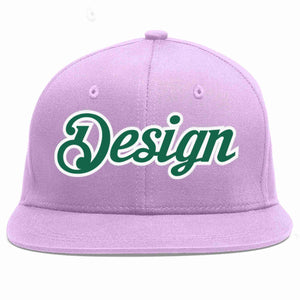 Custom Light Purple Kelly Green-White Flat Eaves Sport Baseball Cap Design for Men/Women/Youth