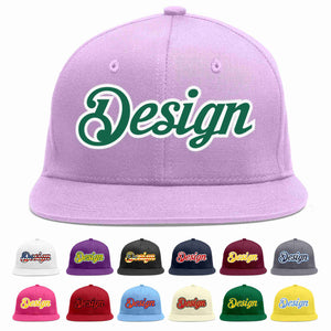 Custom Light Purple Kelly Green-White Flat Eaves Sport Baseball Cap Design for Men/Women/Youth