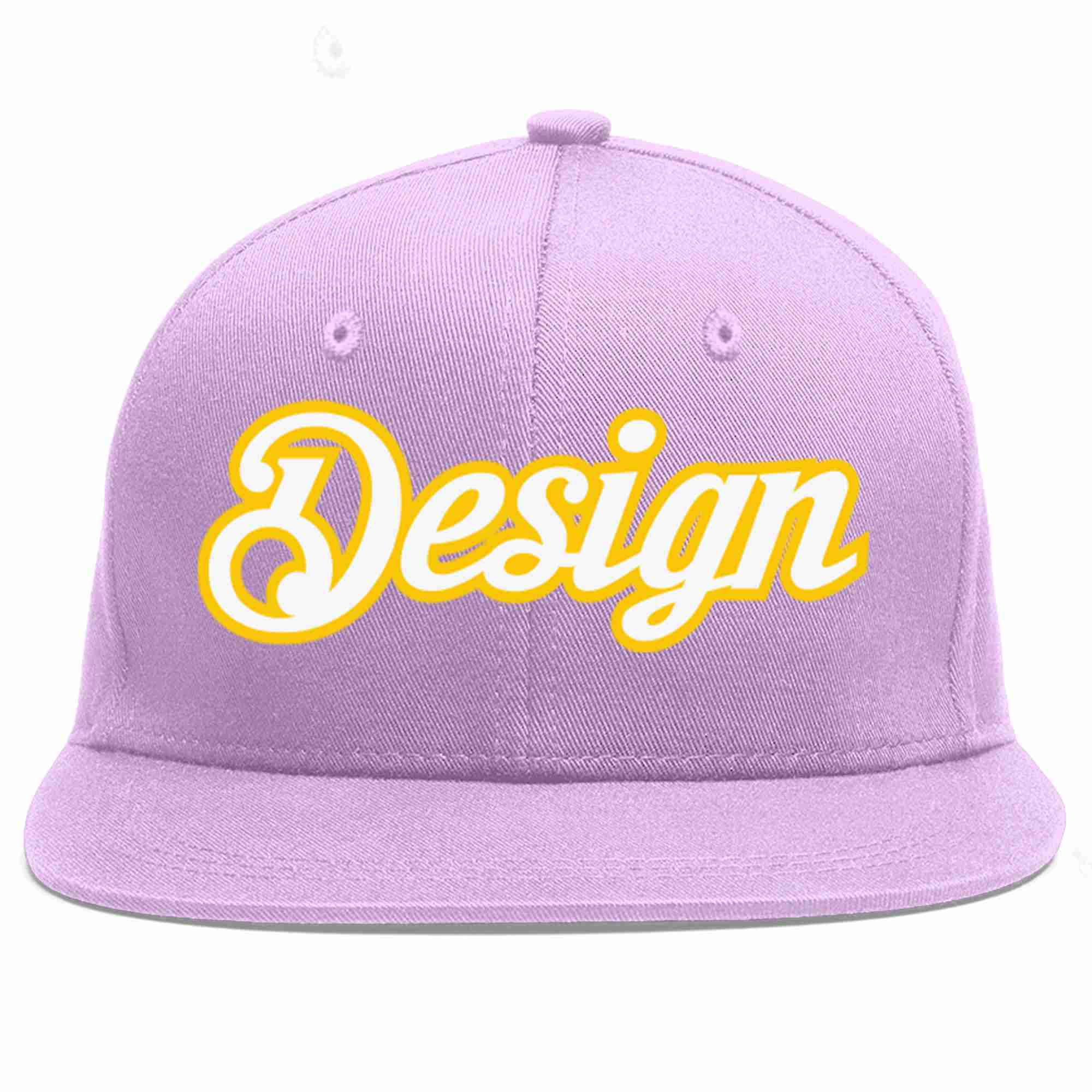 Custom Light Purple White-Gold Flat Eaves Sport Baseball Cap Design for Men/Women/Youth