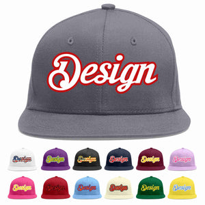 Custom Dark Gray White-Red Flat Eaves Sport Baseball Cap Design for Men/Women/Youth