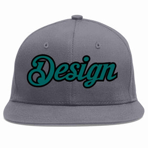 Custom Dark Gray Aqua-Black Flat Eaves Sport Baseball Cap Design for Men/Women/Youth