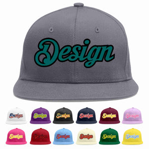 Custom Dark Gray Aqua-Black Flat Eaves Sport Baseball Cap Design for Men/Women/Youth