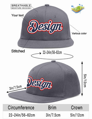 Custom Dark Gray Navy-White Flat Eaves Sport Baseball Cap Design for Men/Women/Youth