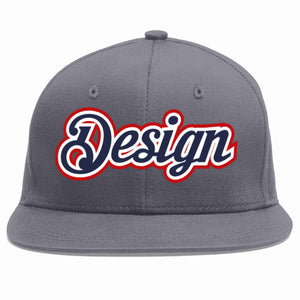 Custom Dark Gray Navy-White Flat Eaves Sport Baseball Cap Design for Men/Women/Youth