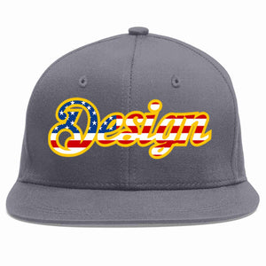 Custom Dark Gray Vintage USA Flag-Gold Flat Eaves Sport Baseball Cap Design for Men/Women/Youth