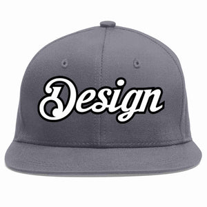 Custom Dark Gray White-Black Flat Eaves Sport Baseball Cap Design for Men/Women/Youth