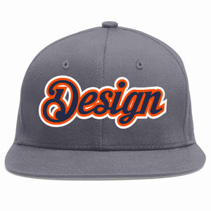 Custom Dark Gray Navy-Orange Flat Eaves Sport Baseball Cap Design for Men/Women/Youth