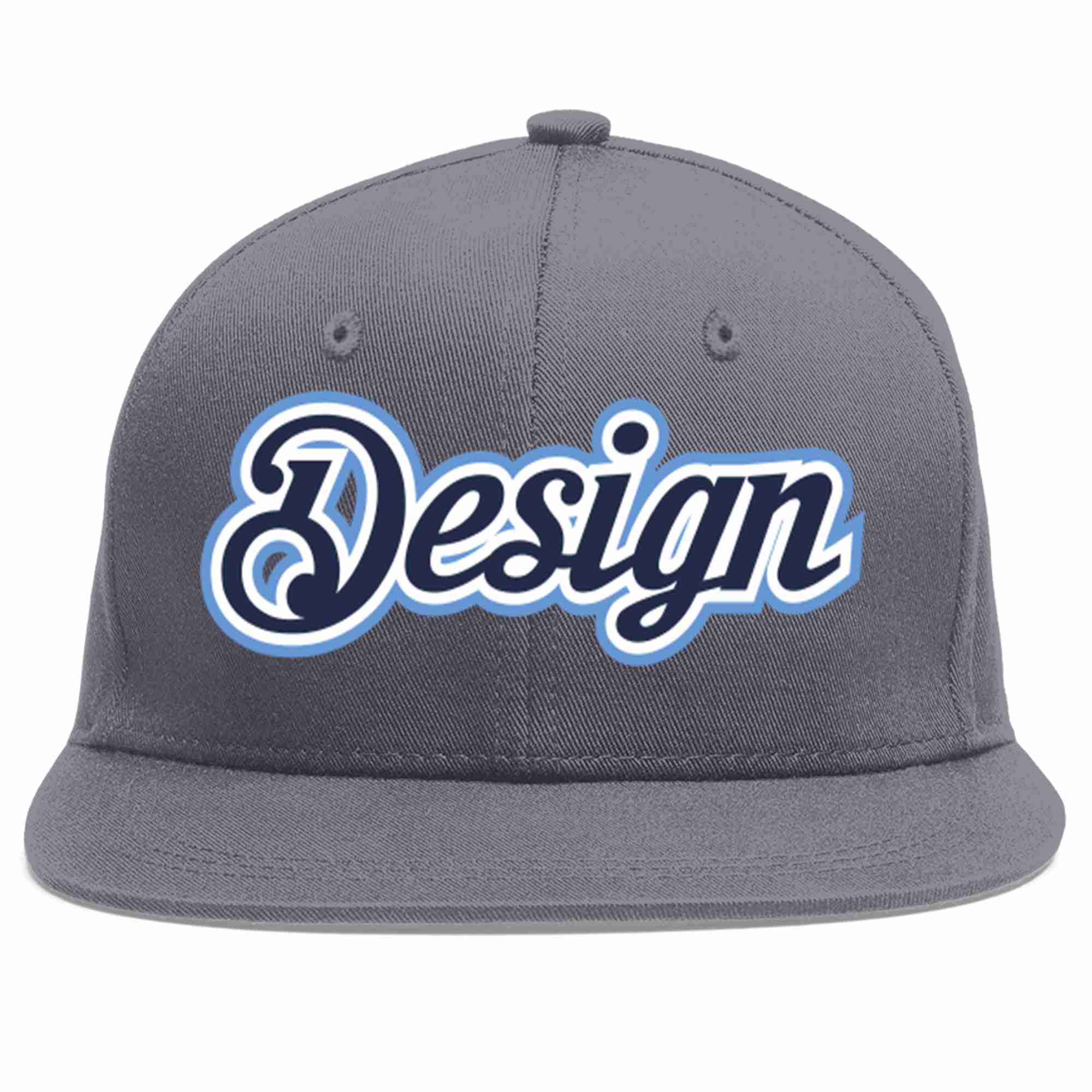 Conception personnalisée de casquette de baseball de sport à avant-toit plat gris foncé marine-blanc pour hommes/femmes/jeunes