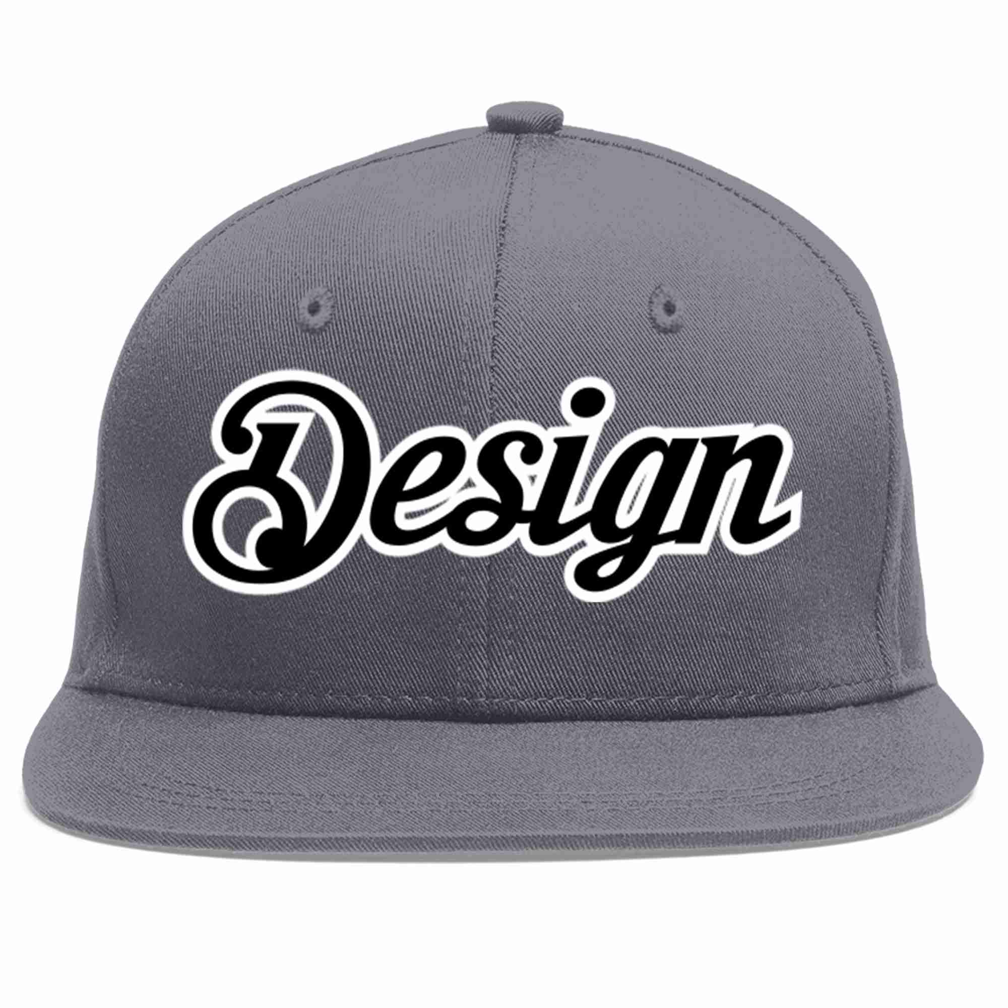 Conception personnalisée de casquette de baseball de sport à avant-toit plat gris foncé noir-blanc pour hommes/femmes/jeunes