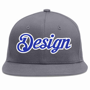 Custom Dark Gray Royal-White Flat Eaves Sport Baseball Cap Design for Men/Women/Youth