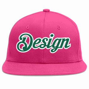 Custom Rose Red Kelly Green-White Flat Eaves Sport Baseball Cap Design for Men/Women/Youth